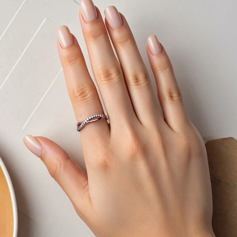 TrustDavis Real 925 Sterling Silver Women's Fashion Simple Double-wrap Two-tone Ring for Women Girls Fine Jewelry Gift DS4681