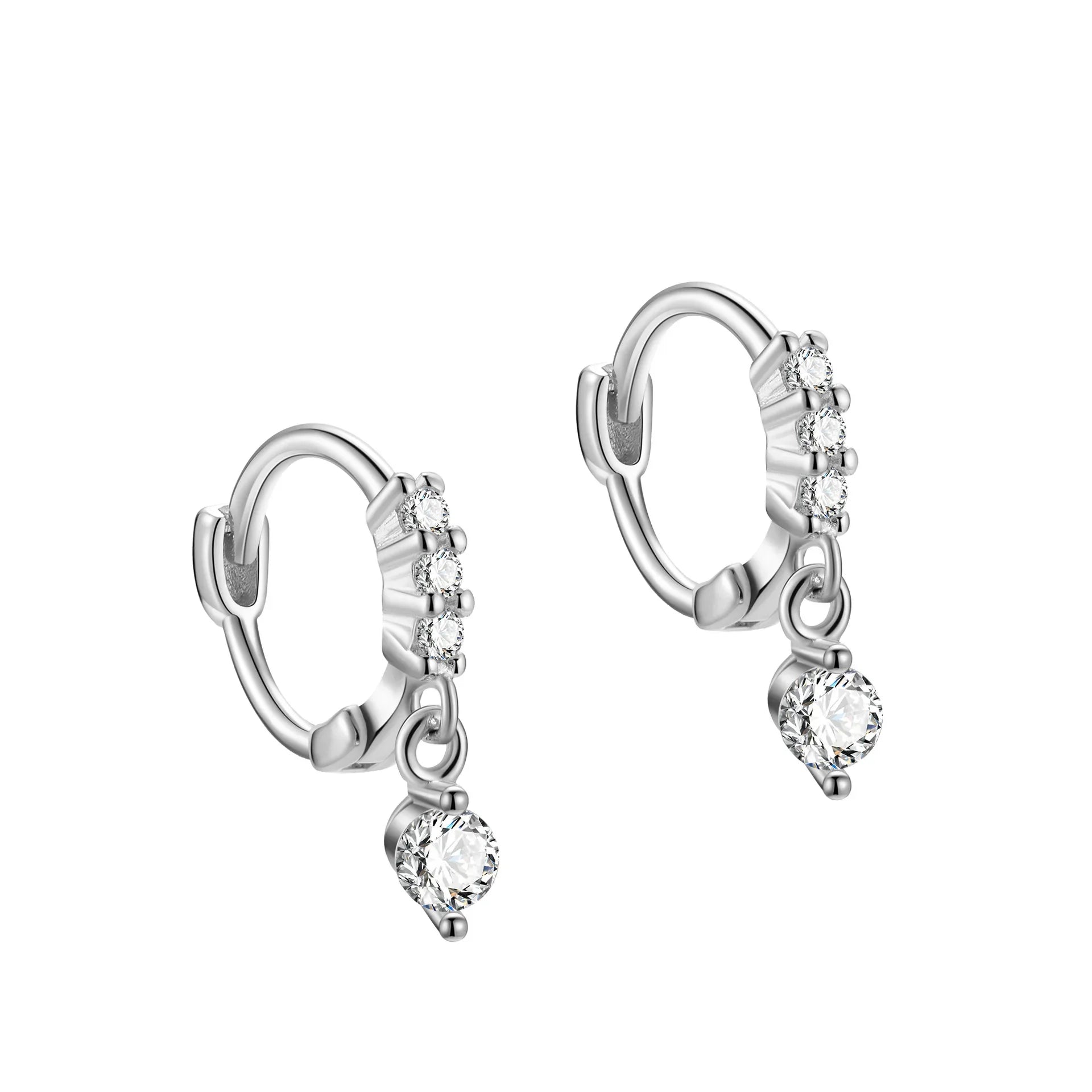TrustDavis Fashion Geometric Hoop Earrings S925 Sterling Silver Drop Earrings Zircon Personality for Women Party Jewelry L458