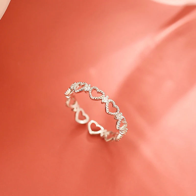 TrustDavis Girls 925 Sterling Silver Fashion Adjustable Heart Ring Hollow Heart Open Ring for Women Grill Gift Jewelry DS4215