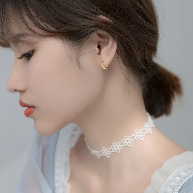 Real 925 Sterling Silver Gothic Geometric Shiny Hoop Earrings DB1335