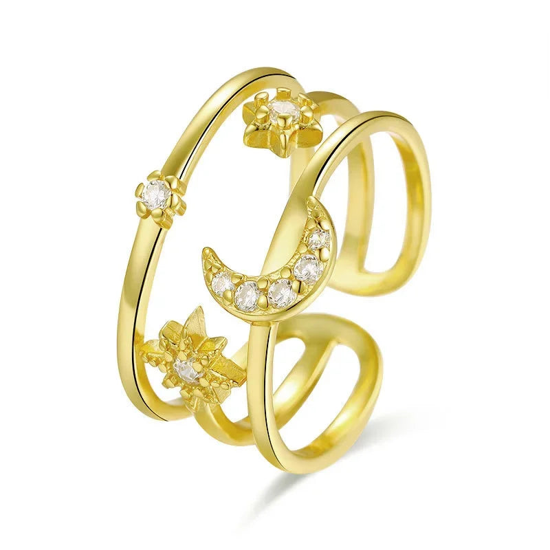 3 Layer Star Moon Dazzling CZ Adjustable Rings DA1510