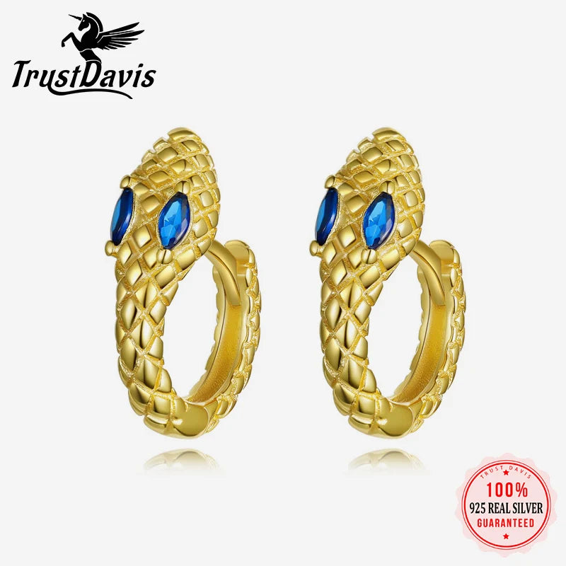 TrustDavis Girls 925 Sterling Silver Snake Design Hoop Earrings for Women Lady Wedding Party Fine S925 Jewelry DS4315