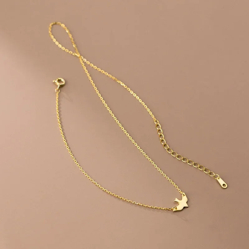 TrustDavis Real 925 Sterling Silver Necklace For Women Gold Animal Bird Wedding Valentine's Day 925 Necklace Jewelry Gift DA2834