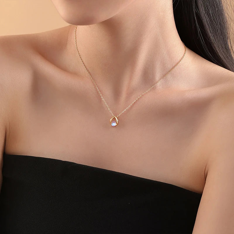 TrustDavis Real 925 Sterling Silver Women's Fashion Versatile Moonstone Irregular Necklace for Women Gril Gift Jewelry DS4219