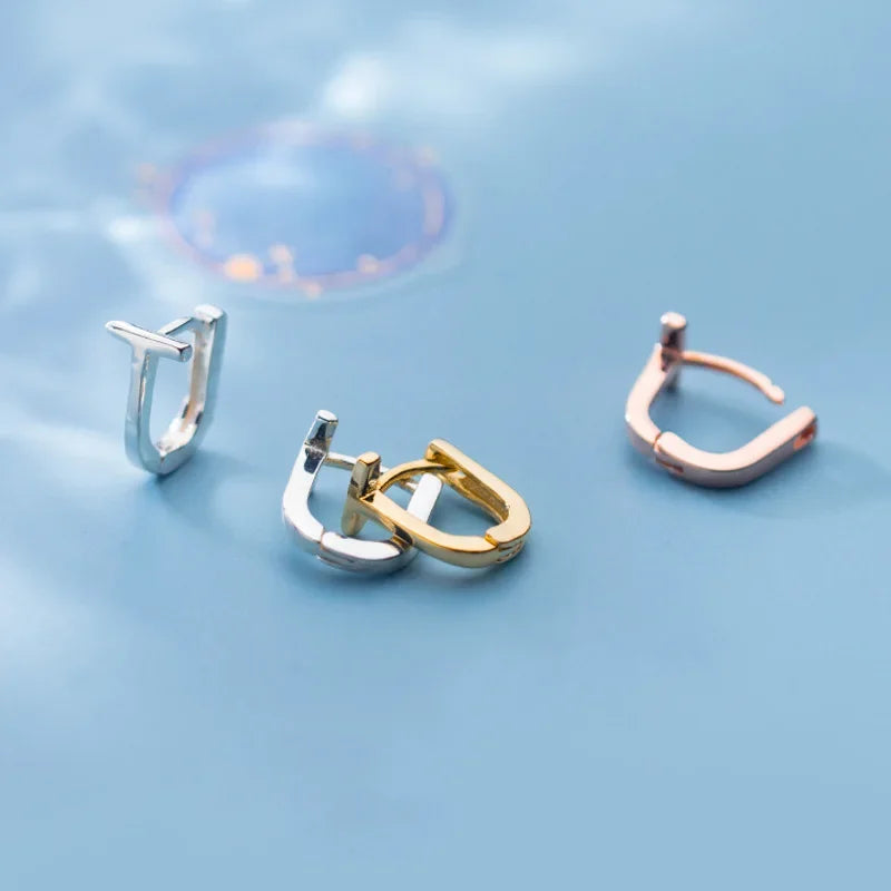 TrustDavis Real 925 Sterling Silver Fashion Geometric Letter T Charm Hoop Earrings For Women Wedding Party Fine Jewelry DA2164