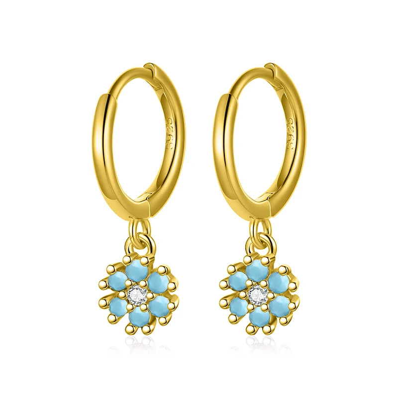 Zircon Flower Hoop Earrings Women Girls Birthday Party Gift Jewelry DS4131