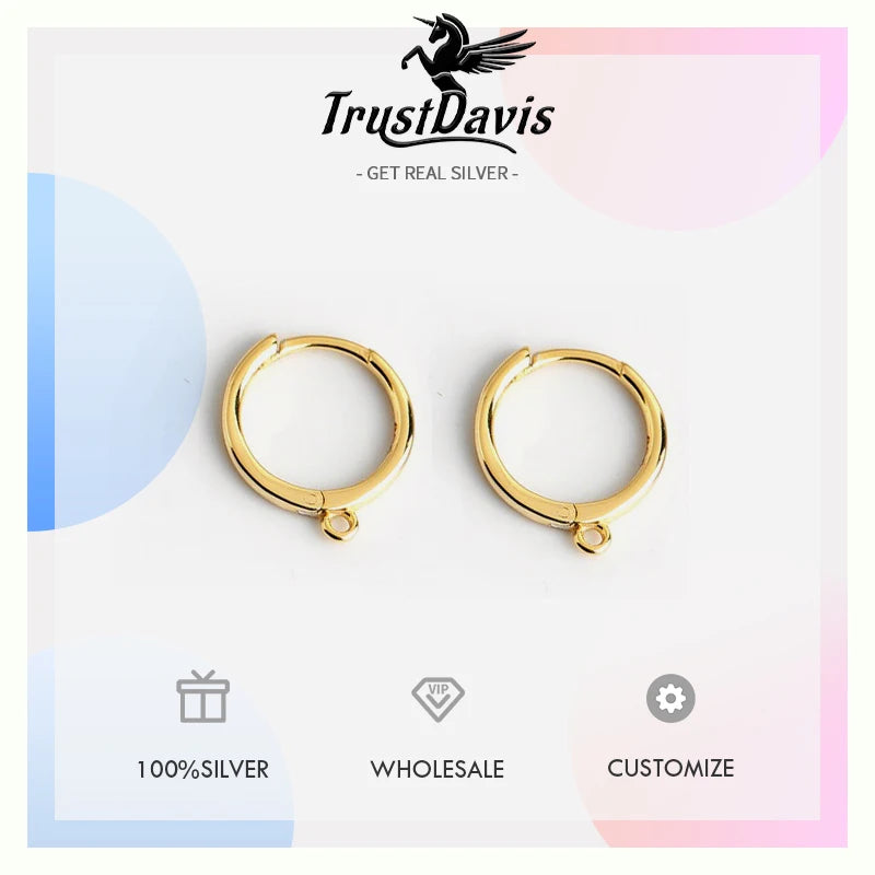 TrustDavis Real 925 Sterling Silver Fashion Vintage Closed Circular Earrings Handmade DIY Accessories Wholesale DZ1702