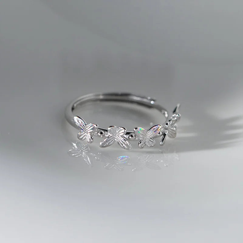TrustDavis 925 Sterling Silver Women's Rings Fashion Simple Striped Five Butterfly Ring for Women Girls Jewelry Gift DS4354