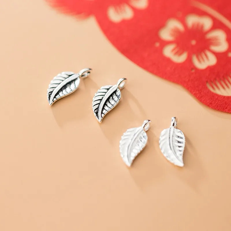 TrustDavis New Real 925 Sterling Silver Fashion Personality Leaf Charm Pendant Handmade DIY Accessories Wholesale DZ1724