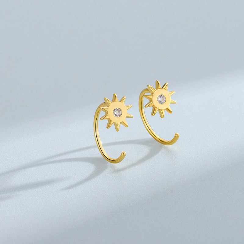 TrustDavis 925 Sterling Silver Women's Fashion Simple Sun Single Zirconia Stud Earrings for Women Girls Jewelry Gift DS4287