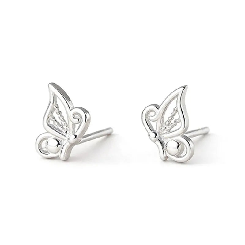Butterfly Wing Silver Stud Earrings DS4892