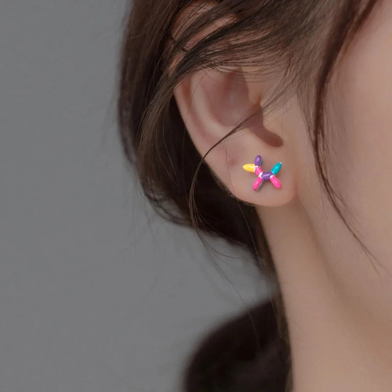 TrustDavis Real 925 Sterling Silver Sweet Colour Glaze Dog Stud Earrings For Women Wedding 925 Earring Fine Jewelry Gift DG0163