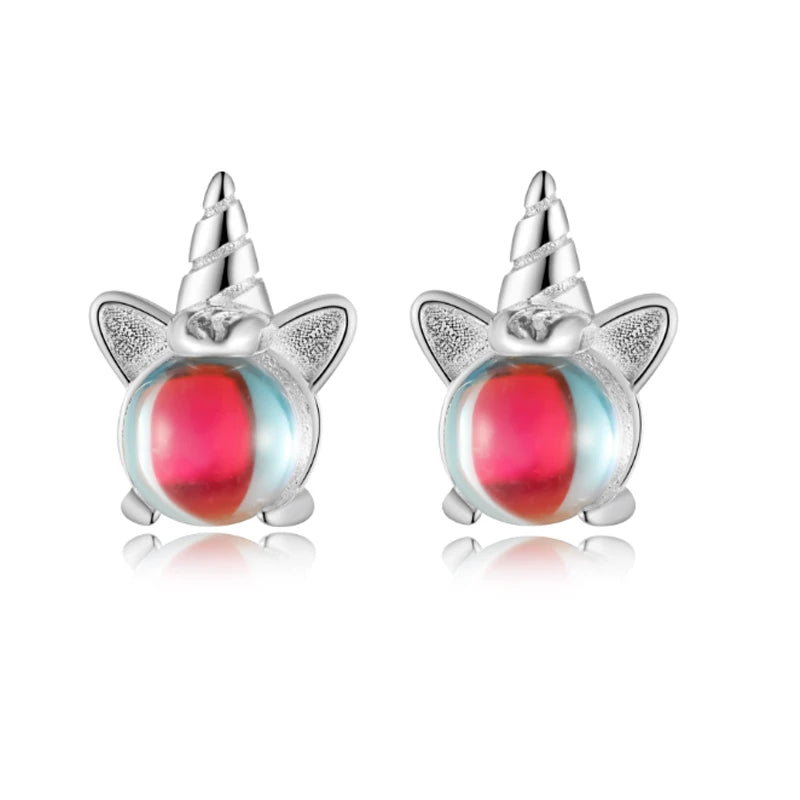 Trustdavis Girls Real 925 Sterling Silver Moonstone Unicorn Stud Earrings Mum Daughter Birthday Party Gift Jewelry DS4356