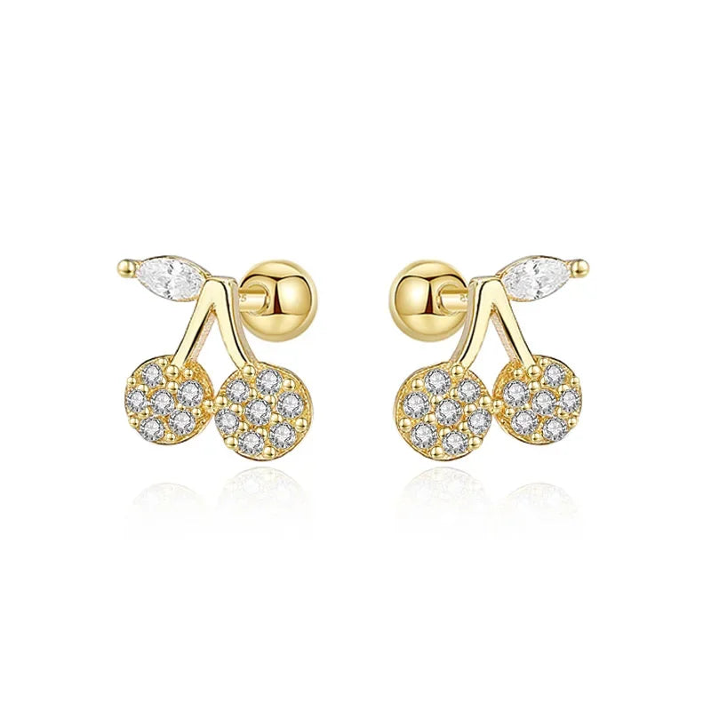 TrustDavis Real 925 Sterling Silver Sweet Cherry CZ Screw Stud Earrings for Daughter Girls Birthday Gift Fine Jewelry DG0161