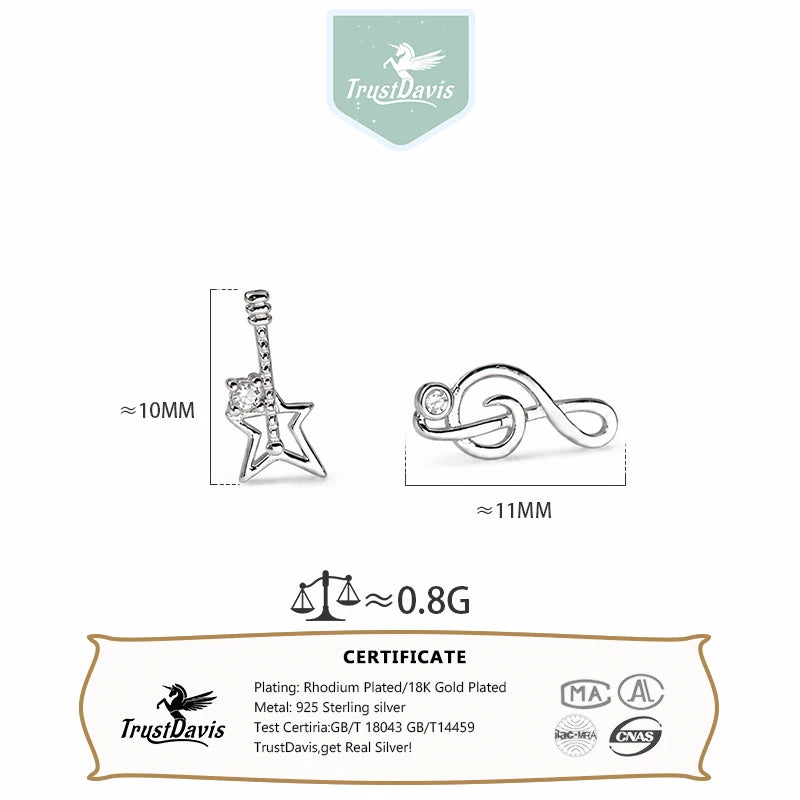Asymmetrical Musical Note Violin Zircon Earrings for Women DS4969