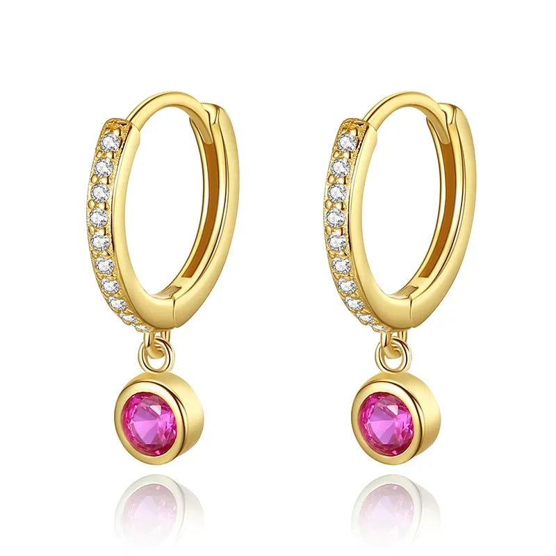 Trustdavis Real 925 Sterling Silver Round Pendant Hoop Earrings For Women Wedding Party Fine Colour Dazzling Jewelry DA2739