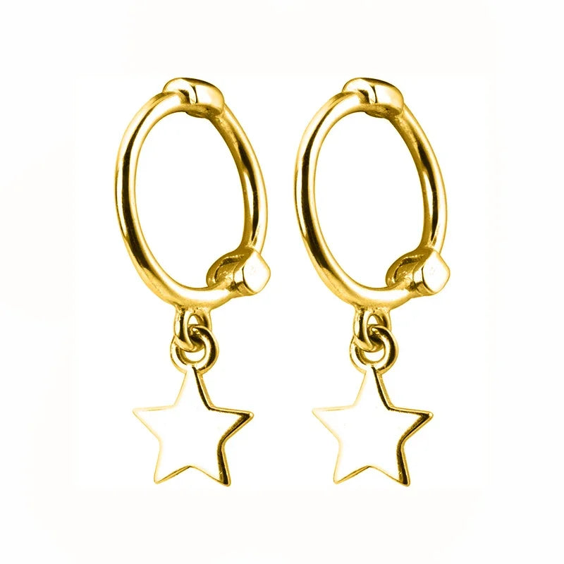 TrustDavis Real 925 Sterling Silver Star Hoop Earrings For Women Men Girl Wedding Party Christmas Gift Fine S925 Jewelry DS900