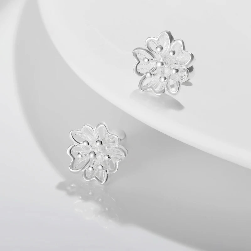 Trustdavis Girls Real 925 Sterling Silver Cute Openwork Flowers Stud Earrings Women Daughter Birthday Party Gift Jewelry DS4414