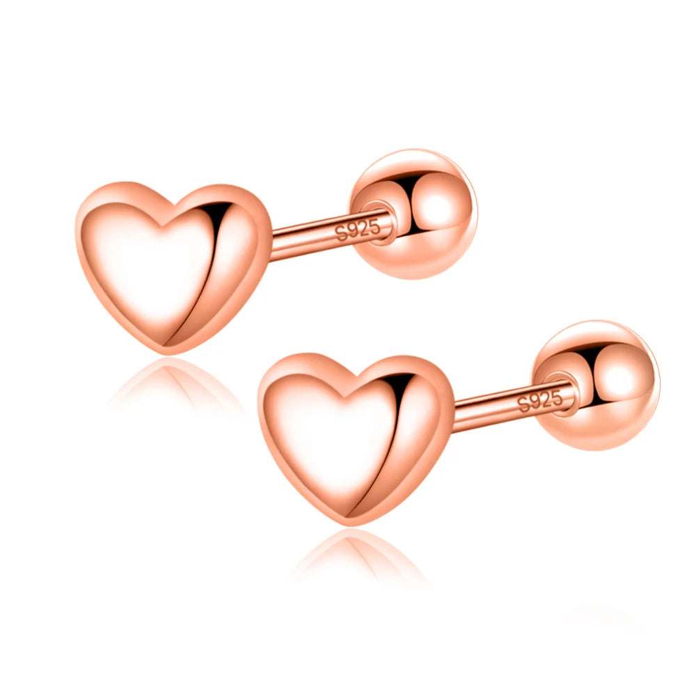 Trustdavis 100% 925 Sterling Silver Heart Screw Stud Earrings For Women Children Baby Girls Kids Mini Minimalist Jewelry DA77