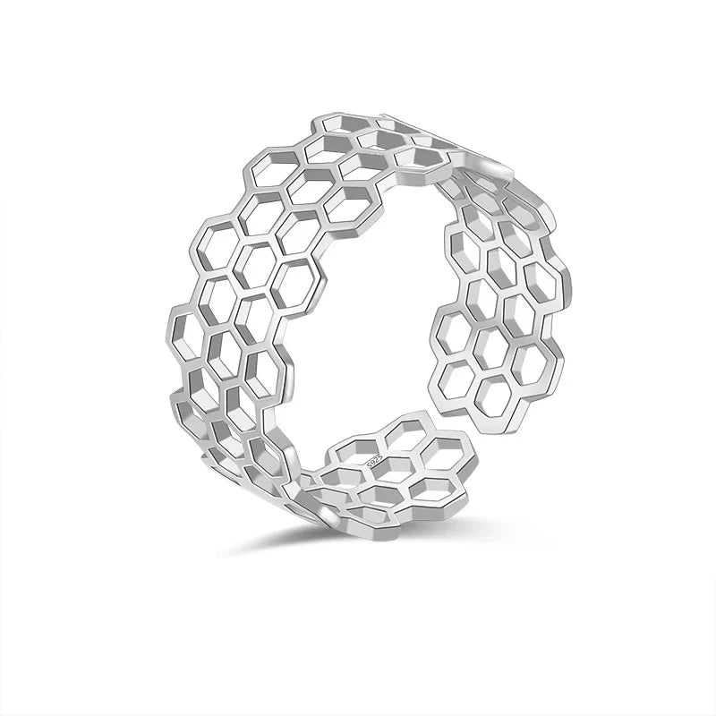 925 Sterling Silver Fashion 8mm Width Polygon Rings DS916