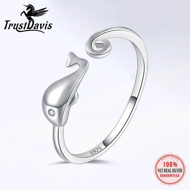 925 Real Sterling Silver Cute 925 Whale With Cocktail Ring AZ05