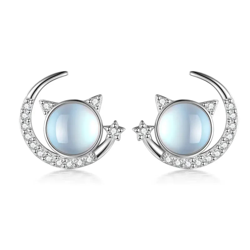 Moon Cat Moonstone Dazzling CZ Stud Earring DA2917