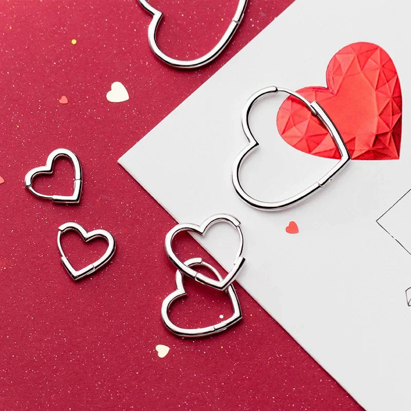 TrustDaivs Heart Hoop Earrings 925 Sterling Silver Heart Hoop Geometric Ear Cuff Clip On Earring For Women Girl Piercing DS2434