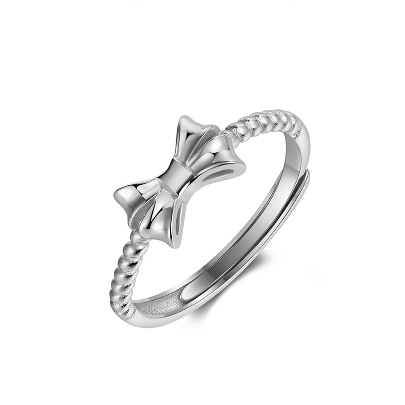 TrustDavis Real 925 Sterling Silver Women's Adjustable ring Fashion Fashion Bow Open Ring for Women Girls Jewelry Gifts DS4257