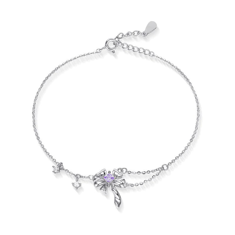 TrustDavis 925 Sterling Silver Women's Fashion Simple Smart Bowknot Zircon Bracelet for Women Girls Jewelry Gift DS4441