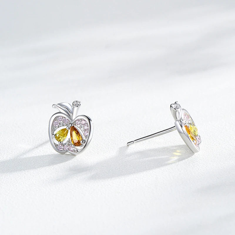 TrustDavis 925 Sterling Silver Women's Fashion Cute Apple Multicolor Zirconia Earrings for Women Girl Jewelry Gift DS4305