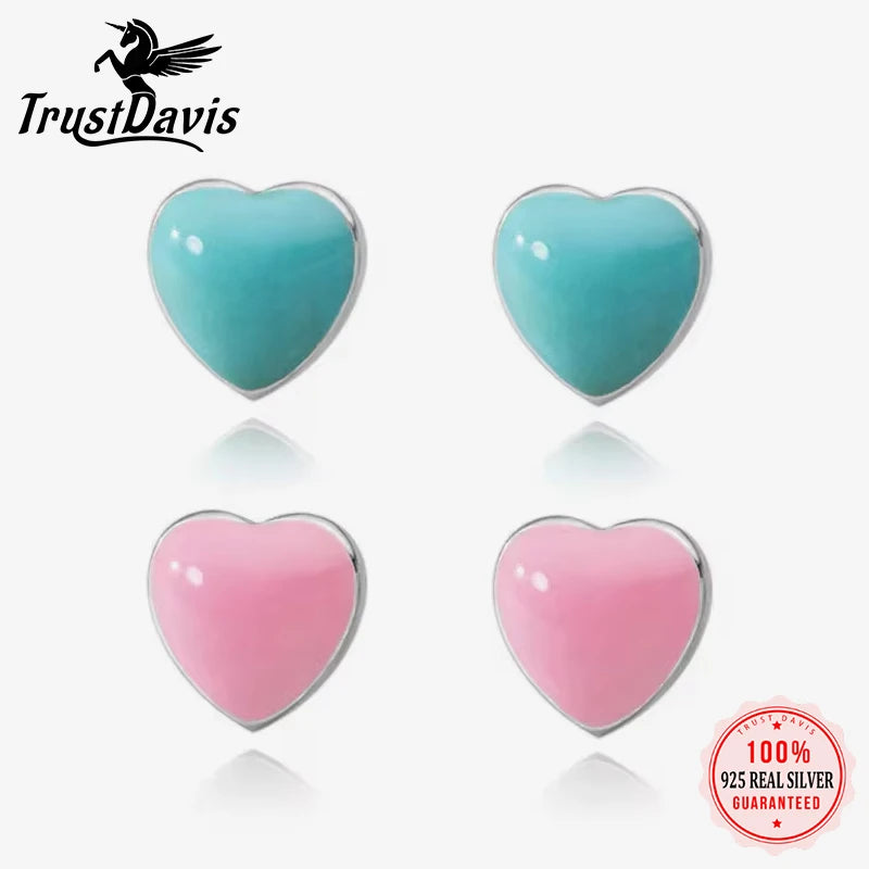 Trustdavis Girls Real 925 Sterling Silver Sweet Heart Stud Earrings Girls Daughter Birthday Party Gift Jewelry DS4279
