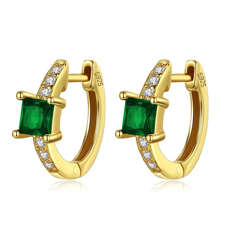 TrustDavis Real 925 Sterling Silver Bohemian Fashion Square Colour CZ Charm Hoop Earring For Women Wedding Fine Jewelry DA2721