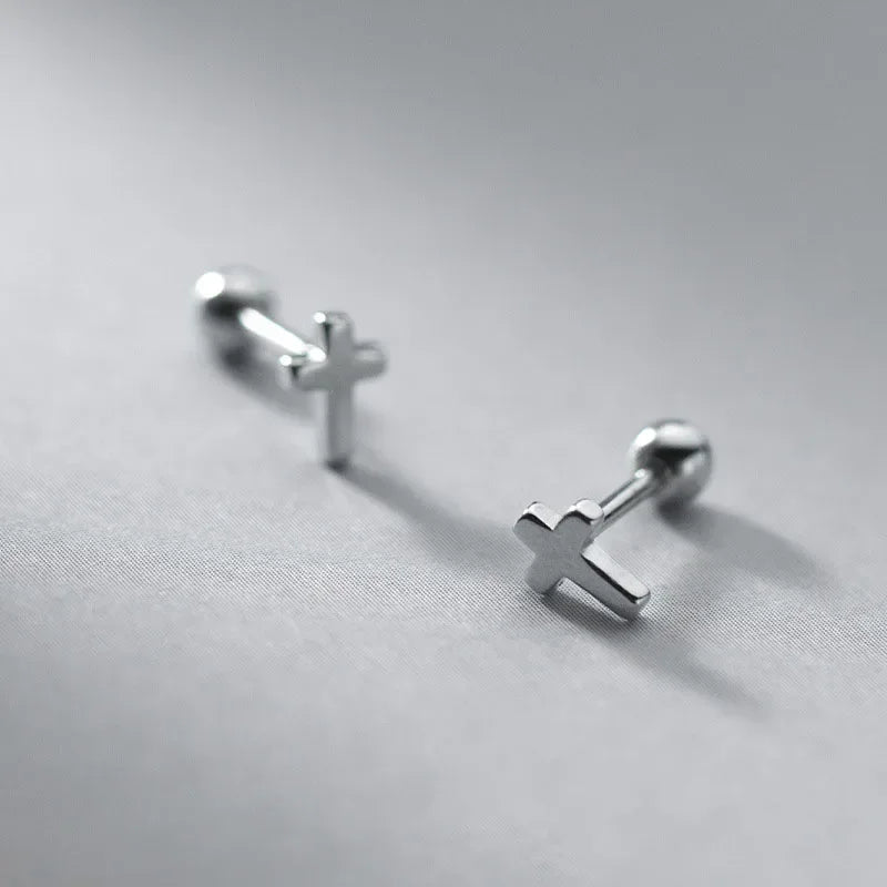 TrustDavis Real 925 Sterling Silver Mini Cross Bead Screw Stud Earrings For Daughter Girls Birthday Gift Fine Jewelry DA00297