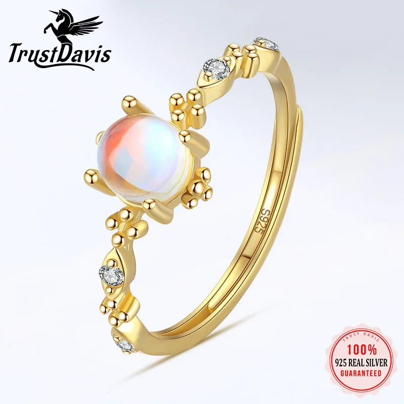TrustDavis Real 925 Sterling Silver Sweet Synthesis Coloured Glaze Opening Rings For Women Wedding Party Gift Jewelry DG0144