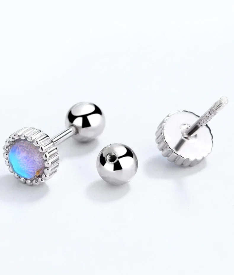Round Moonstone Screw Earrings DB1428