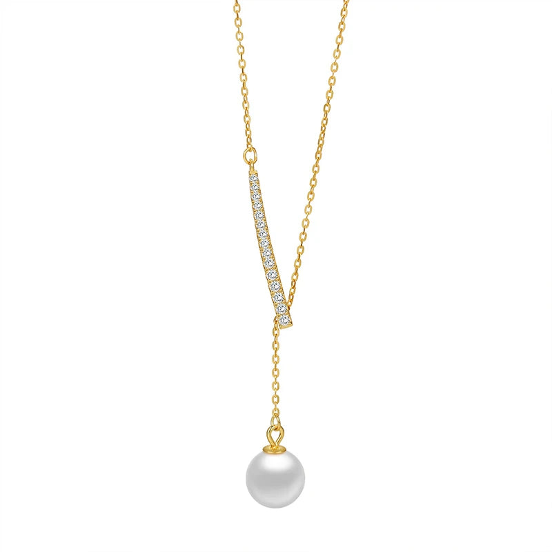 TrustDavis 925 Sterling Silver Women's Fashion and Simple Y-Shaped Pearl Adjustable Necklace for Women Girls Jewelry Gift DS4265