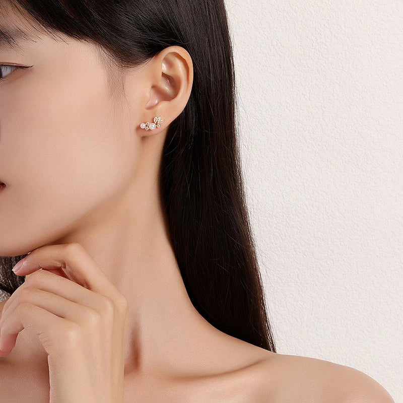 TrustDavis 925 Sterling Silver Women's Pearl Earrings Fashion Sweet Leaf with Pearl Earrings for Women Girls Jewelry Gift DS4437