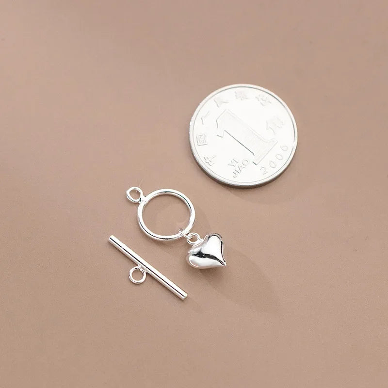 TrustDavis Real 925 Sterling Silver Fashion Romantic Heart OT Clasp Charm Pendant Handmade DIY Accessories Fine Jewelry HY295
