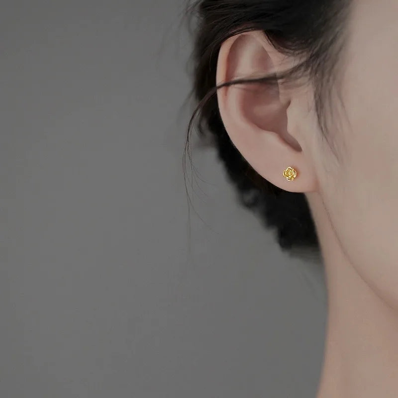 TrustDavis Real 925 Sterling Silver Minimalist Rose Flower Stud Earrings for Women School Party 925 Silver Jewelry Gift DS4647