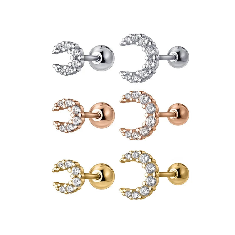 Mini Moon Dazzling Screw Stud Earrings DS564