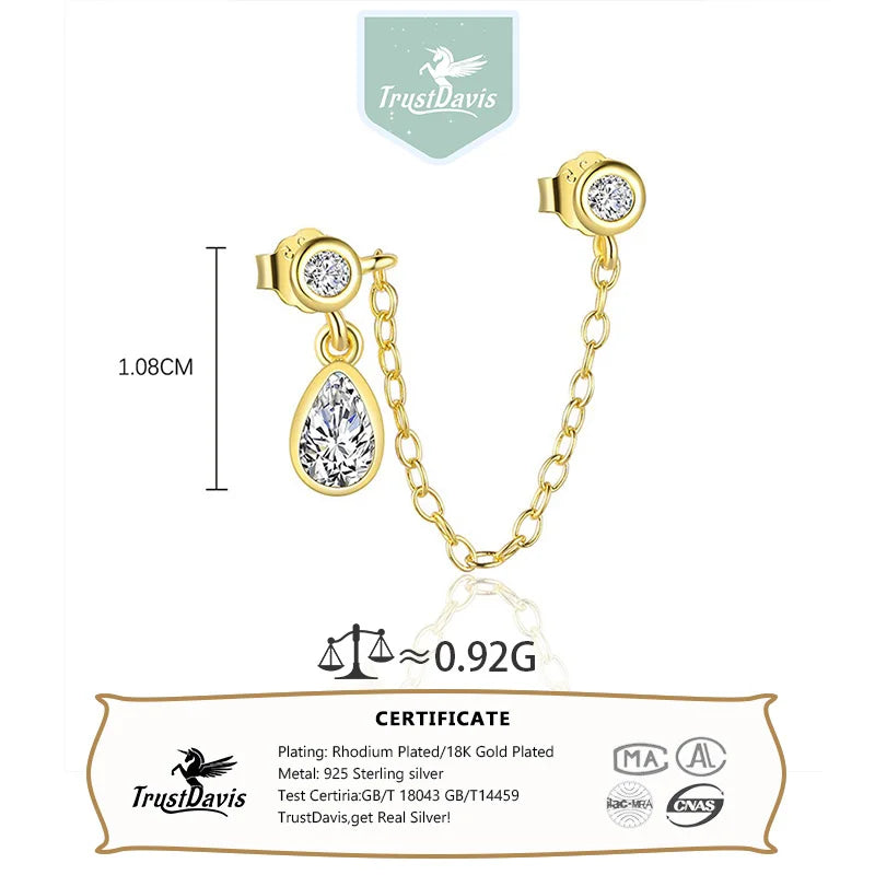 TrustDavis 925 Sterling Silver Women's Fashion Simple Single Tassel Long Chain Earrings for Women Girls Jewelry Gift DS4448