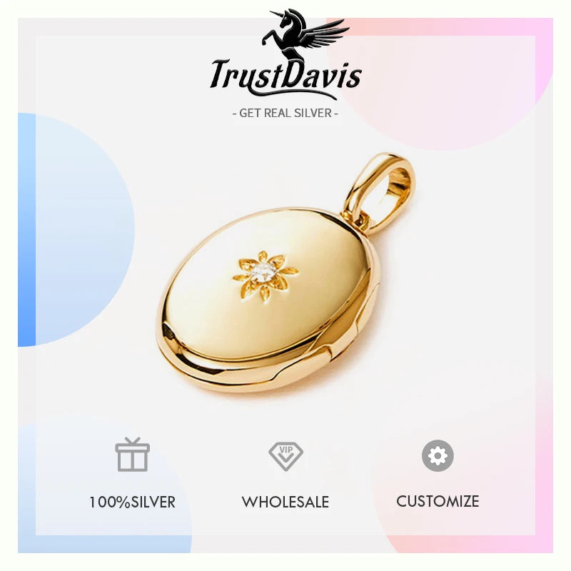 TrustDavis 925 Sterling Silver Women's Fashion Star Photo Locket Pendant with Two Photos for Women Men Jewelry Gift DS4341