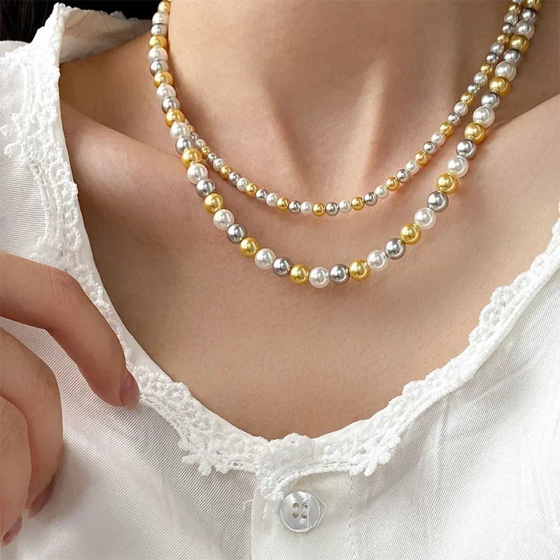 Trustdavis Genuine 925 Sterling Silver Minimalist Charm Mixed Color Round Bead Necklace Wedding Party Jewelry Gift DS4097