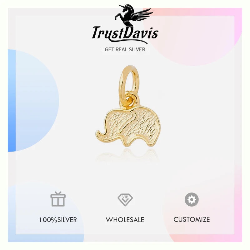 TrustDavis Real 925 Sterling Silver fashion Cute animal Small Elephant Charm Pendant Handmade DIY Accessories Wholesale DZ1682