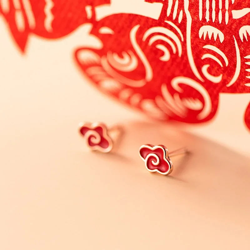 Trustdavis Real 925 Sterling Silver Fashion Sweet Red Clouds Stud Earrings For Women Wedding Birthday Present Jewelry DB1136