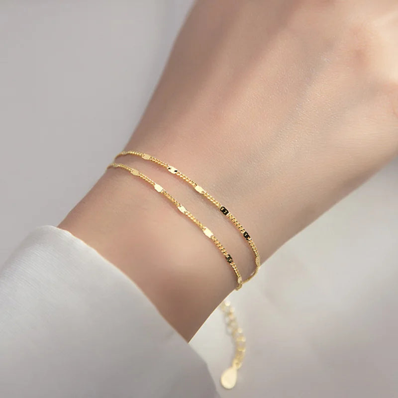 Trustdavis Genuine 925 Sterling Silver Fashion Sweet Double Chain Layer Bracelet For Women Wedding Fine S925 Jewelry Gift DA199