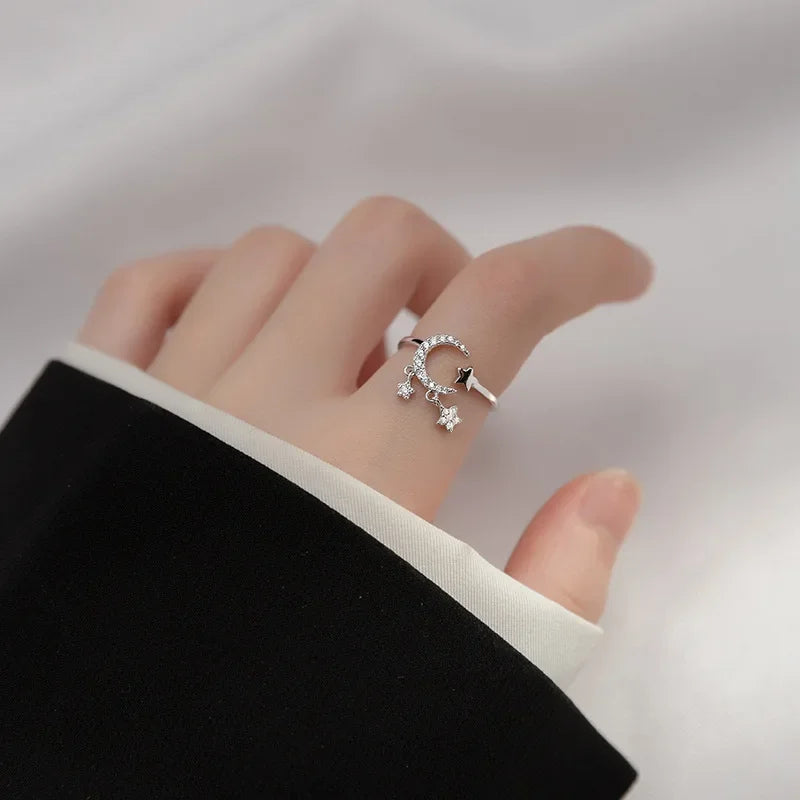 Moon Star Shiny CZ Opening 6 7 Ring For Women Wedding Party Fine 925 Silver Jewelry DA2806