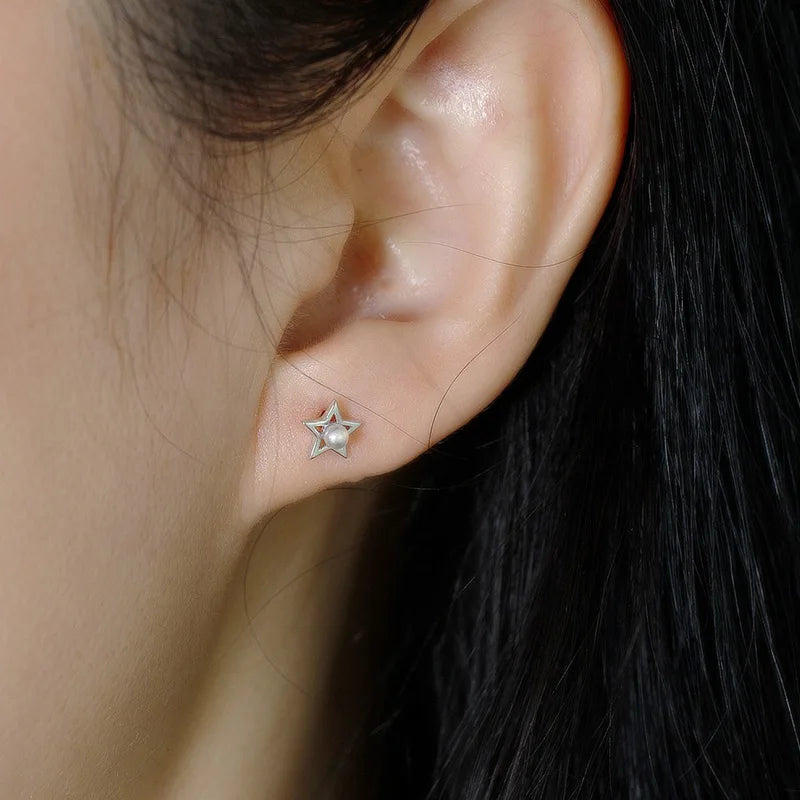 Pendientes TrustDavis de Plata de Ley 925 a la moda para mujer, pendientes simples con forma de estrella y perla para mujer y niña, regalo de joyería DS4329