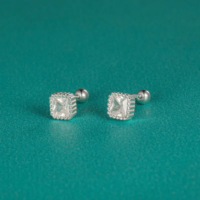 TrustDavis 100% 925 Sterling Silver Square Zircon CZ Screw Stud Earrings for Daughter Girls Fine Jewelry Gift DF2043