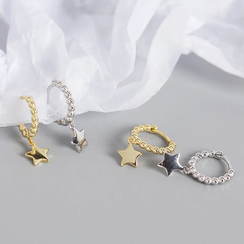 Glossy Round Bead Sweet Star Pendant Hoop Earrings DA2668
